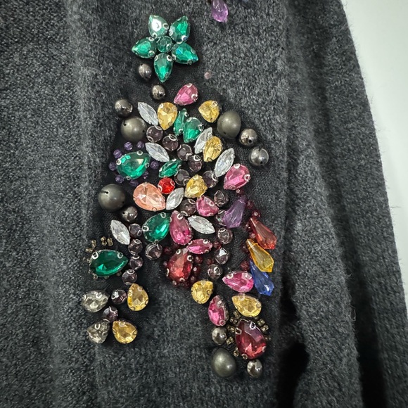 NWOT!! Zara Women’s Gray Open Long Cardigan with Multicolor Jewels L - Picture 4 of 8